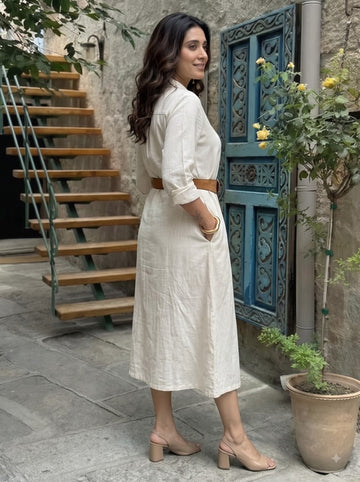 Ivory Airy Linen Shirt Dress