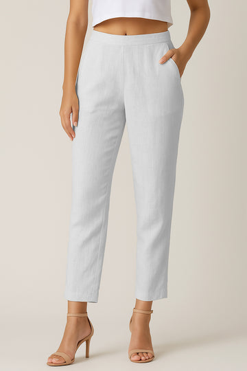White Linen Blend Formal Pants