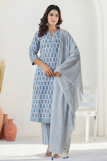 Pastel Blue Organic Cotton Straight Kurta