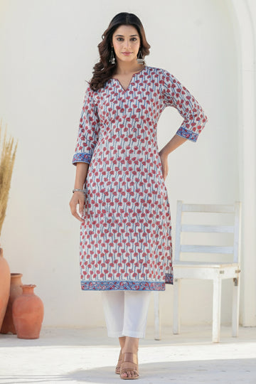 White and Blue Organic Cotton Straight Kurta