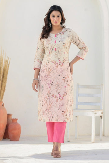 Cream Cotton Straight Kurta