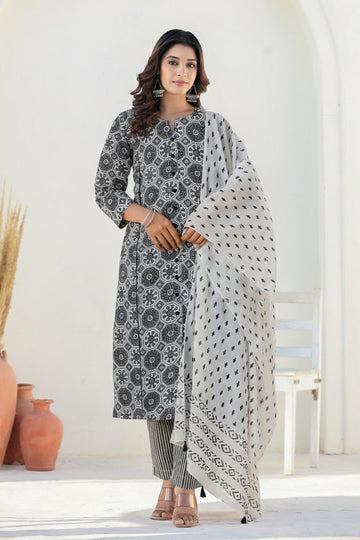 Black Grey Organic Cotton Straight A Kurta
