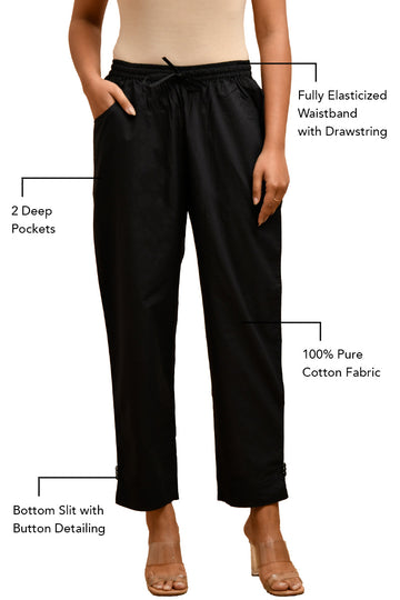 Black Organic Cotton Narrow Pants