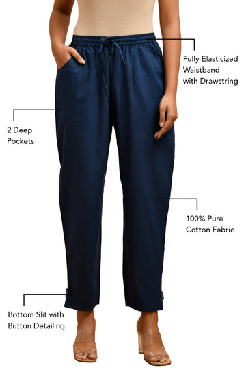 Navy Blue Organic Cotton Narrow Pants