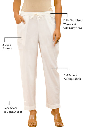 Off White Solid Organic Cotton Narrow Pants