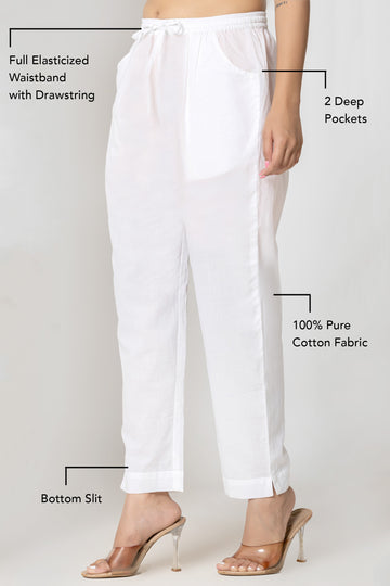 Pure White Organic Cotton Narrow Pants