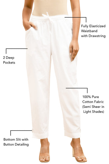 Pure White Organic Cotton Narrow Pants