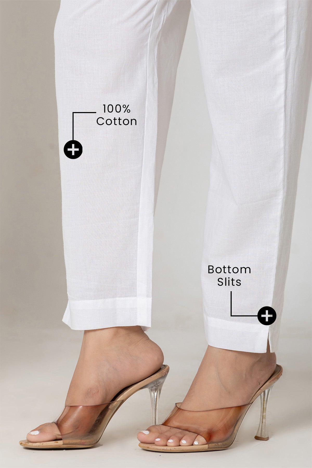 Pure White Cotton Narrow Pants