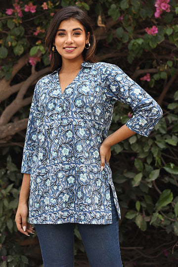 Blue Organic Cotton Short Kurta