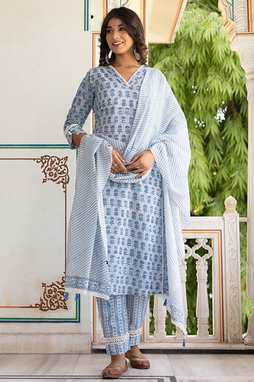 Pastel Blue Organic Cotton Straight Kurta