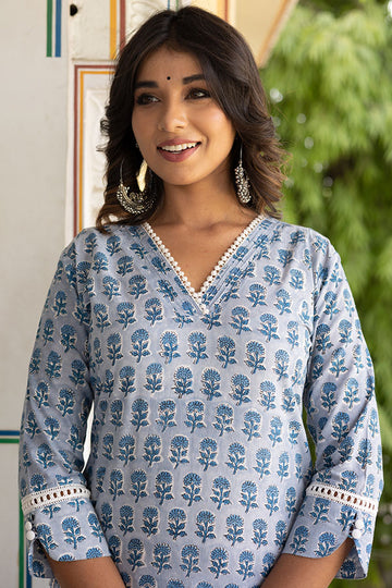Pastel Blue Organic Cotton Straight Kurta