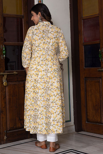 Yellow Organic Cotton Anarkali Kurta with Pockets