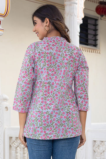 Grey Pink Organic Cotton Short Kurta