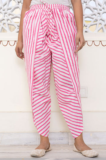Pink White Organic Cotton Dhoti Pants