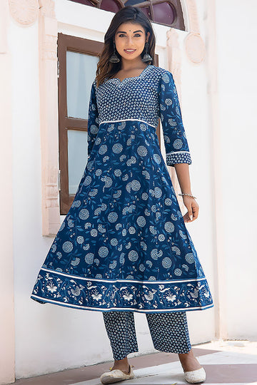 Indigo Organic Cotton Anarkali Kurta with Pockets