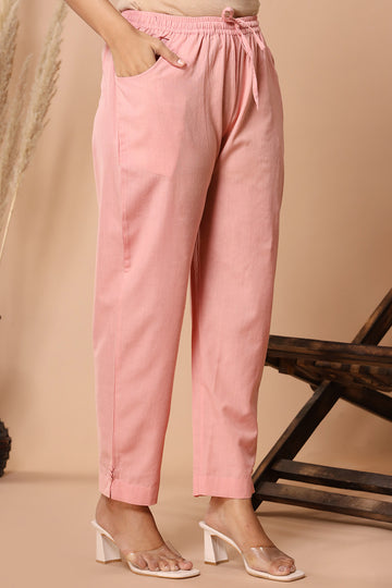 Salmon Pink Handloom Cotton Narrow Pants