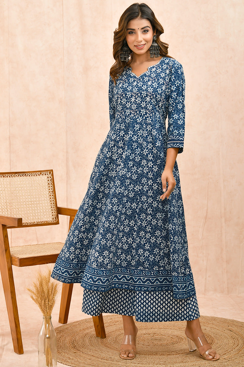 Indigo Cotton Anarkali Kurta