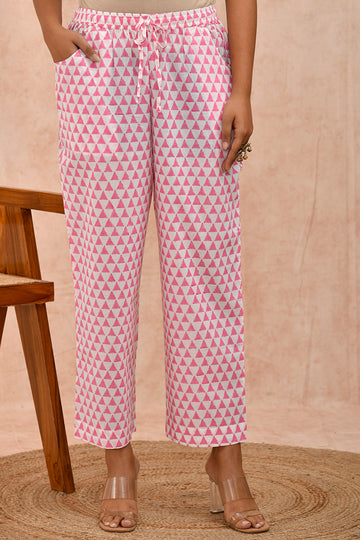 Pink White Organic Cotton Straight Pants