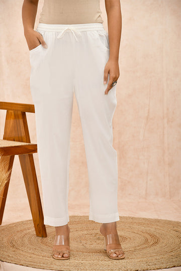 Off White Solid Organic Cotton Narrow Pants