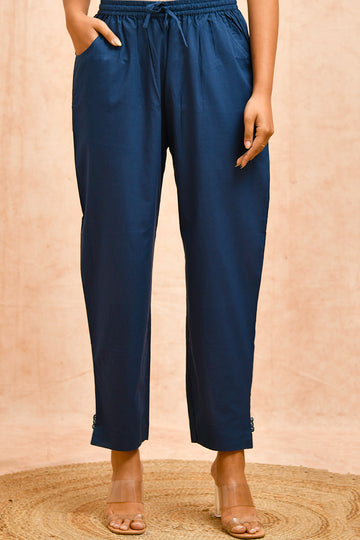 Navy Blue Organic Cotton Narrow Pants